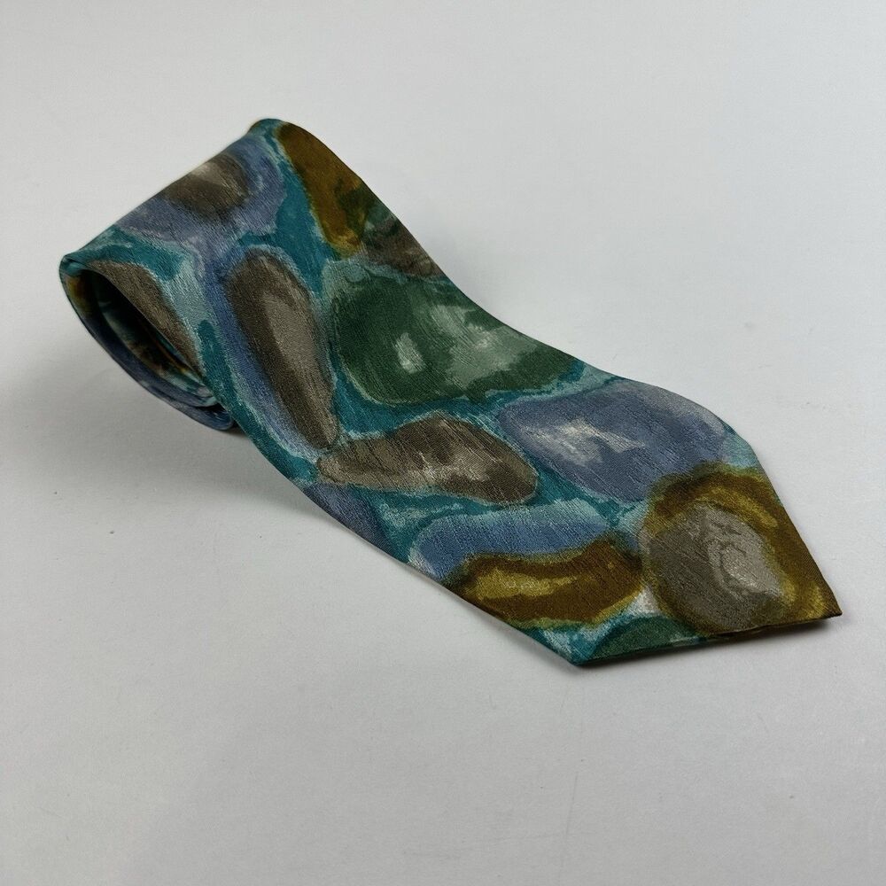 Alcione Milano Silk Men’s Neck Tie Made In Italy Abstract Blue Green 58 x 3.75